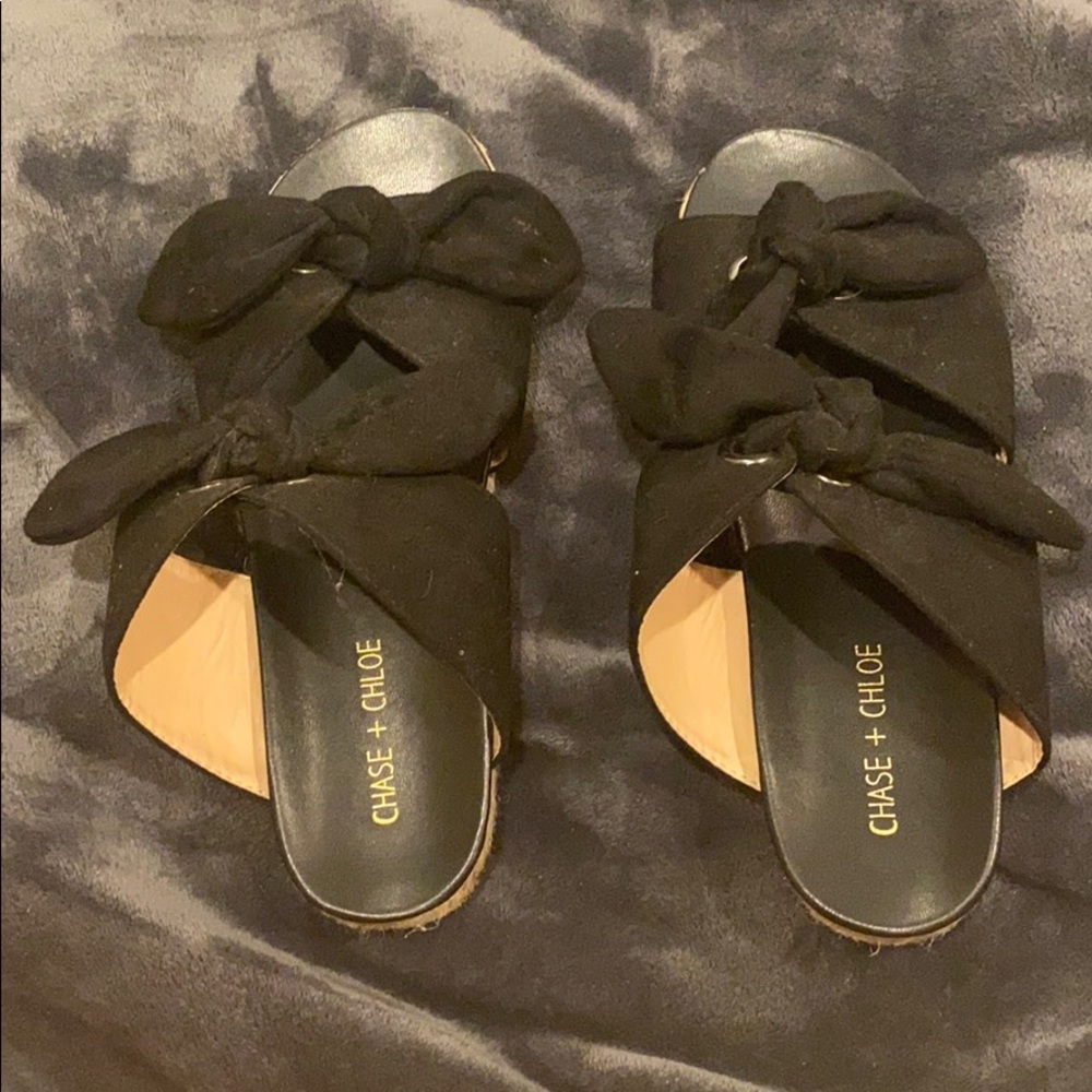 Chase + Chloe black bow sandals, size 10